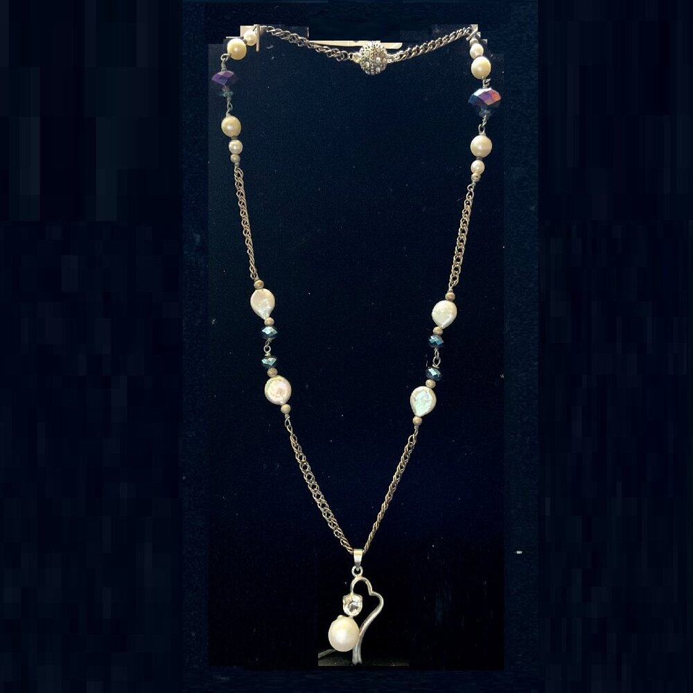 17” genuine freshwater pearl/Sterling silver freshwater pearl necklace